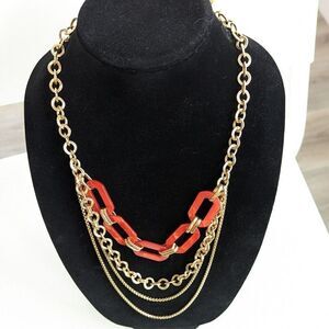 NY COLLECTION Layered Necklace Square Chain Link Orange Gold Womens‎ 26" Inches
